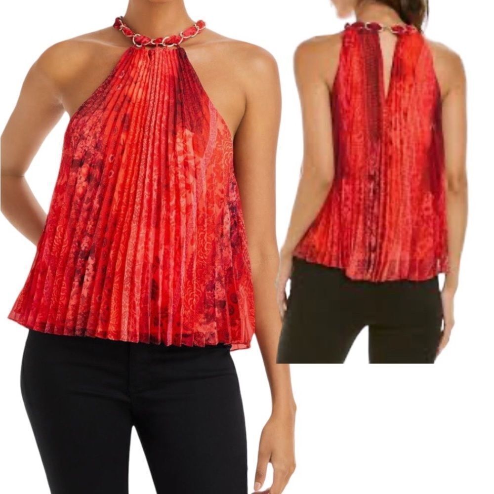 Alice + Olivia Holiday Halter Top Chaineck Pleated Vibrant Md Fits Sm-Lg Nwt
